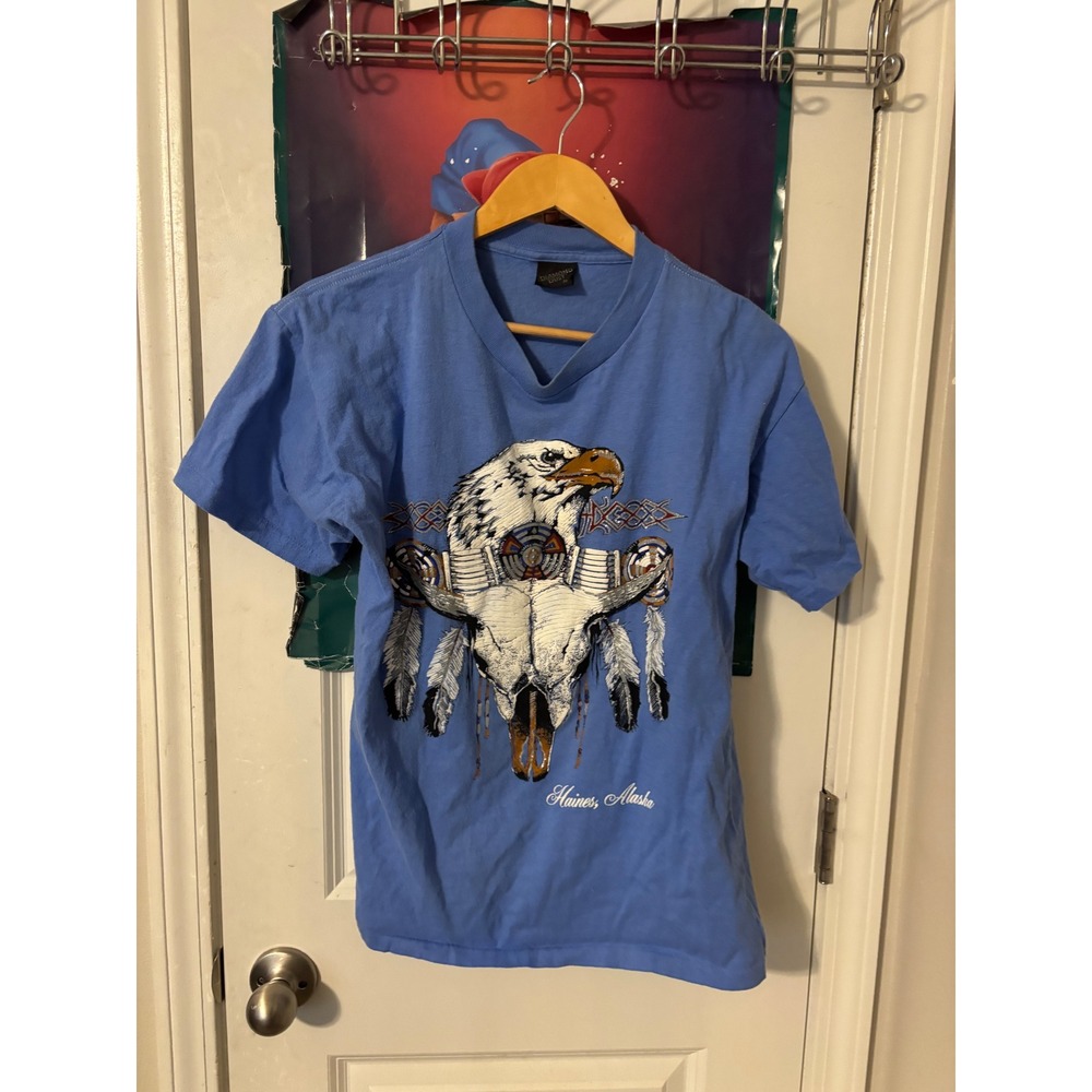 Diamond Dust Haines Alaska Eagle Steer Skull Blue Graphic T-Shirt Mens M